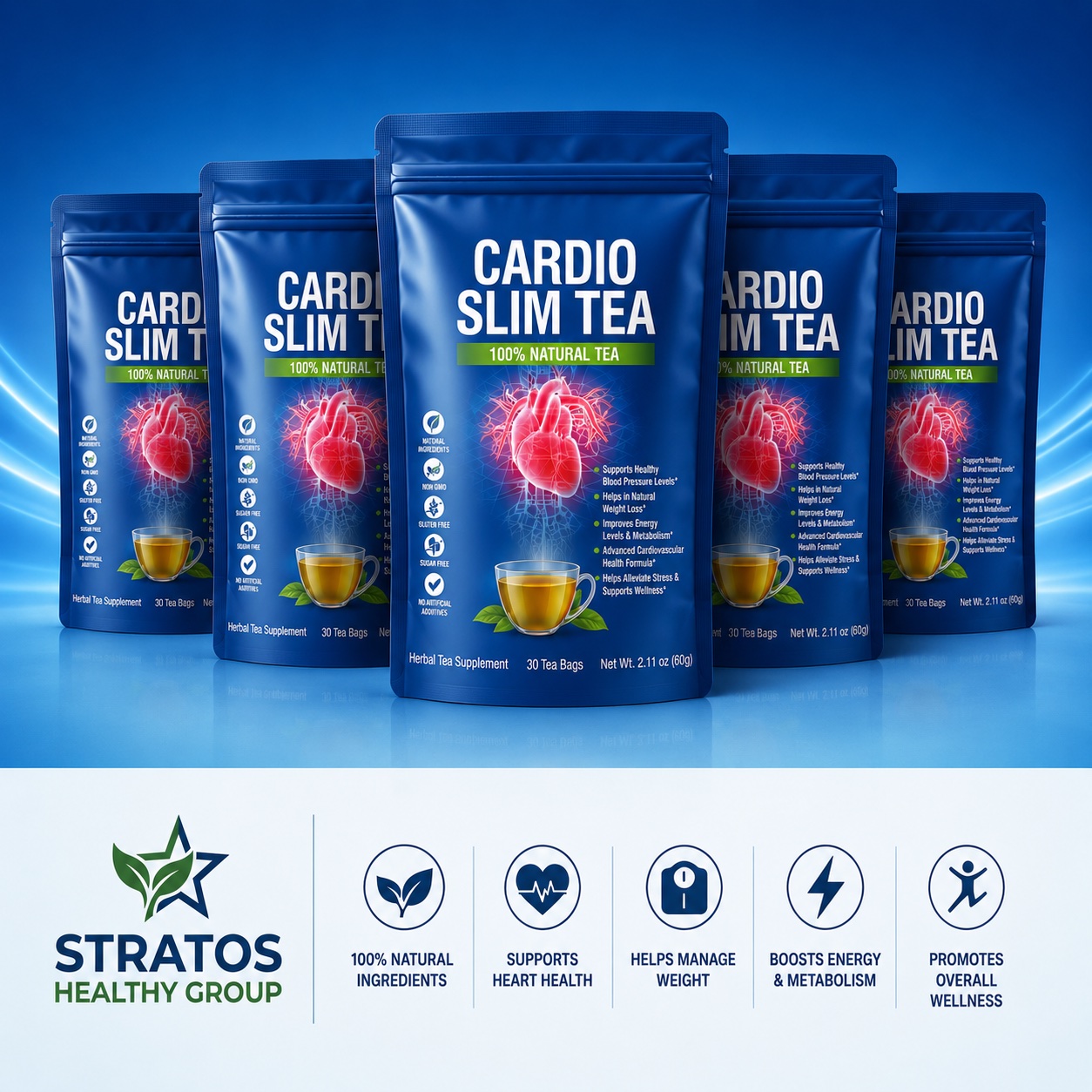 Cardio Slim Tea — 30 tea bags, five-pouch lineup